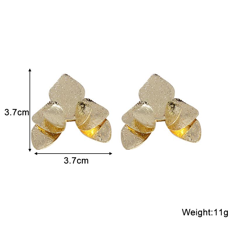 Three-layers Triangle Flower Women's Stud Earrings Folded Floral Gold Color Silver Color Petals Metal Geometric Female Earrings