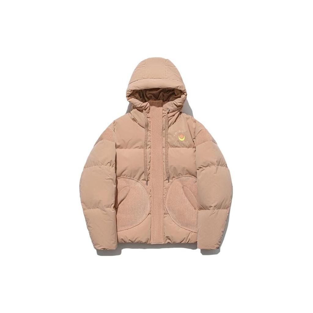 Li Ning Solid Color Zipper Hooded Long Sleeve Down Jacket Women Outerwear Brown AYMT038-4