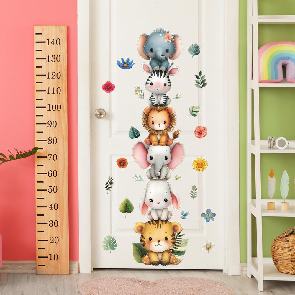 Self-adhesive Wall Stickers Cartoon Animals and Green Leaves for Kids Room Bedroom Home Decor