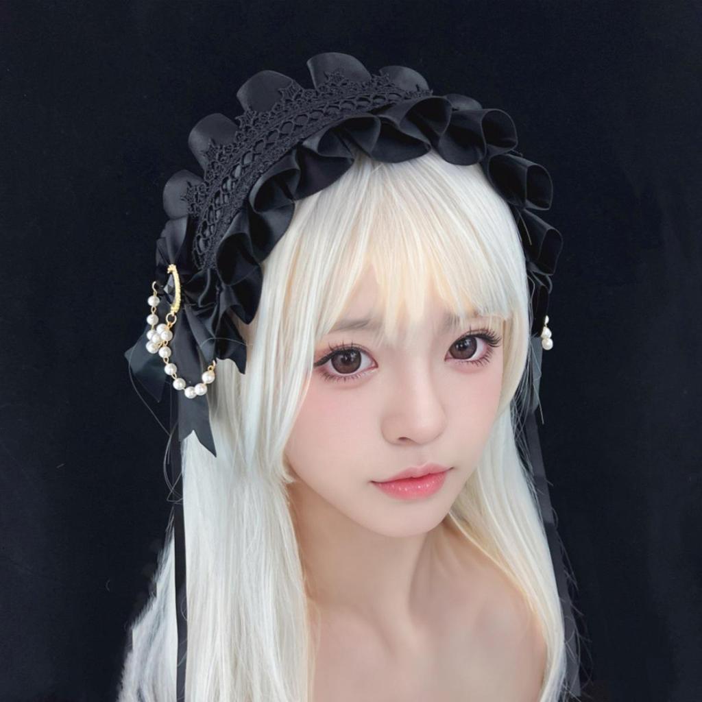 Lolita Lace Ribbon Bow Headband & Skirt Headdress