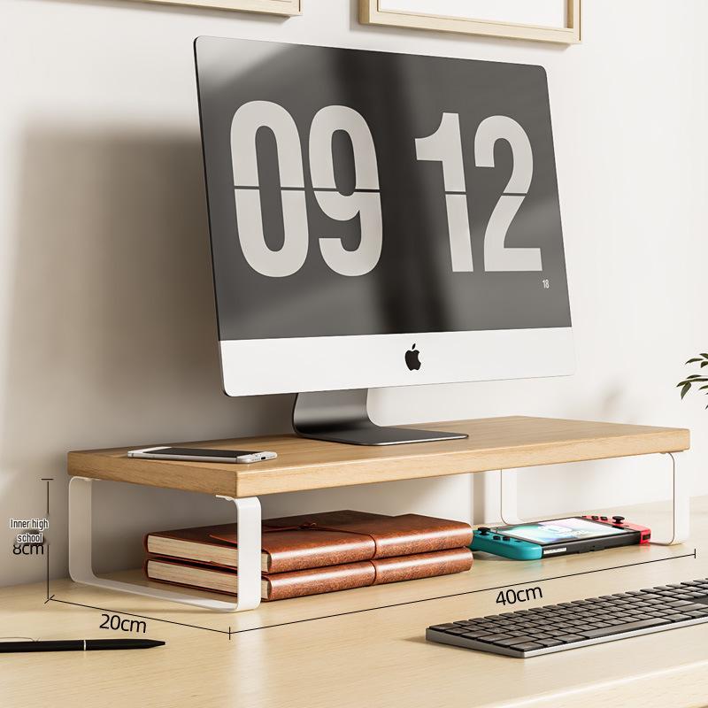 Desktop Monitor Riser Stand with Keyboard Tray and Storage Rack