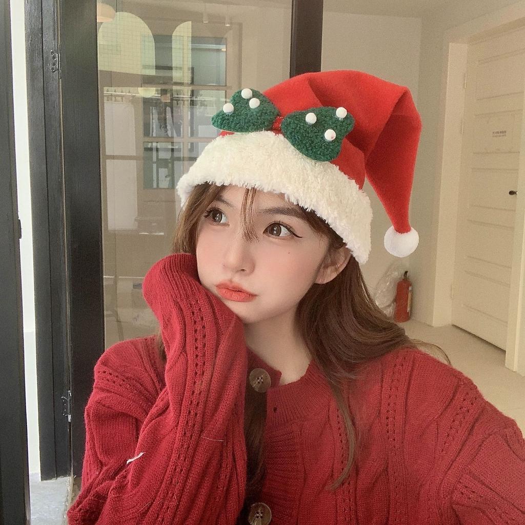 Christmas Red Plush Santa Hat Women Holiday Party Decoration