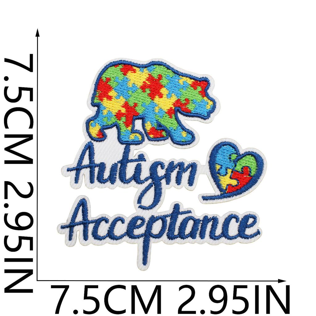 Färg pussel broderi tyg klistermärke liten dinosaurie dator broderi etikett tecknad sköldpadda autism kampanj patch klistermärke strykning