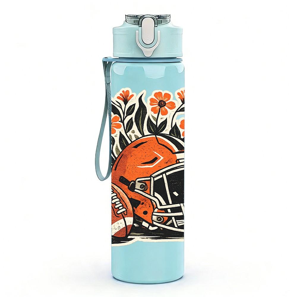 1PC American Football Floral Art Print 750ml Color Plastic Sports Water Bottle Leakproof Flip Straw Lid Suitable for Sports Office Home Use