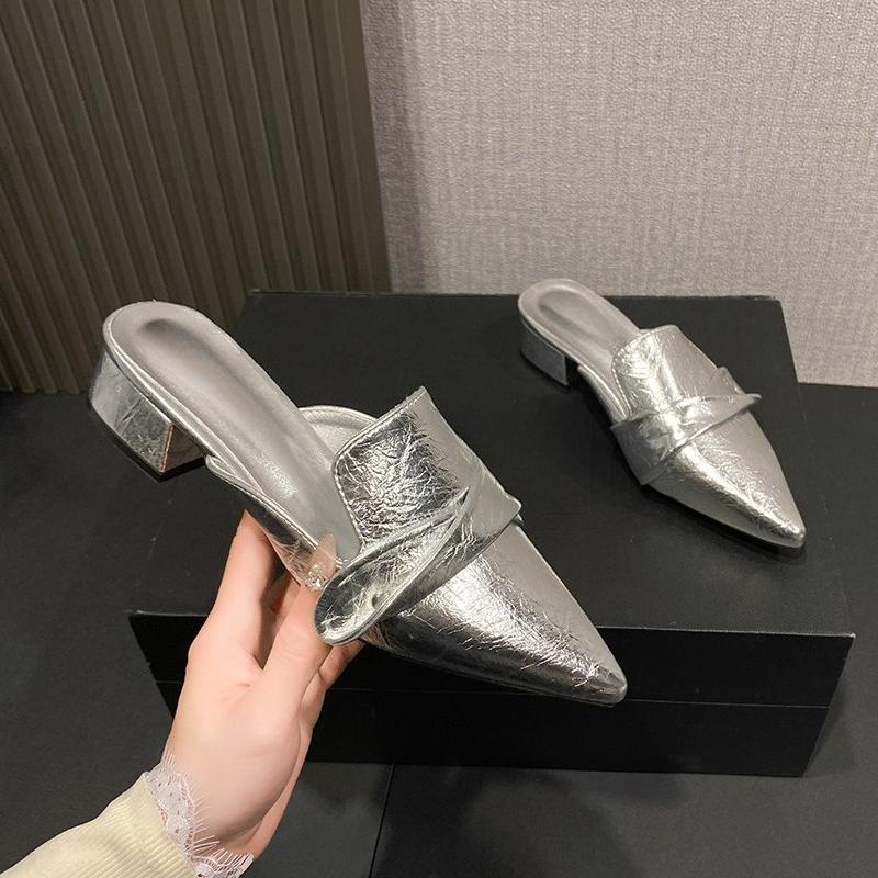 Fashion Fashionable New Block Heel Pointed Toe Slip-on Slippers for Women in Summer with Skirt Non-slip Wrapped Head Half Drag