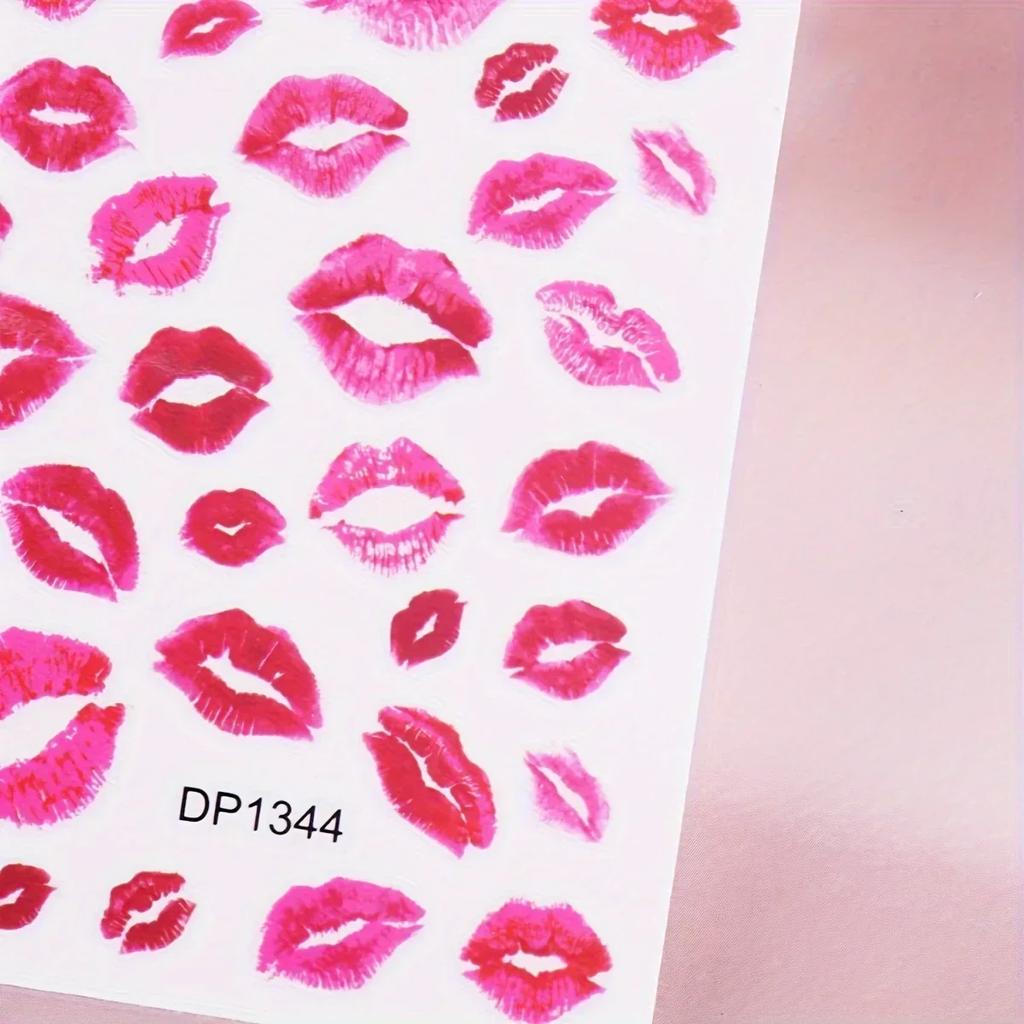 1pcs Kiss Print Nail Art Stickers, Matte Finish Self-Adhesive Decals for Valentine's Day & Daily DIY Manicure