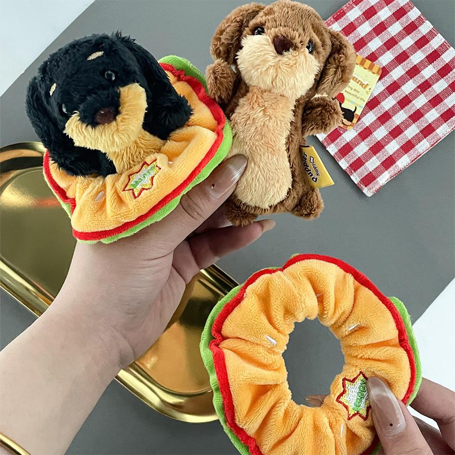 Plush Toy Dachshund Keychain With Hamburger Accessory Filling Children For
