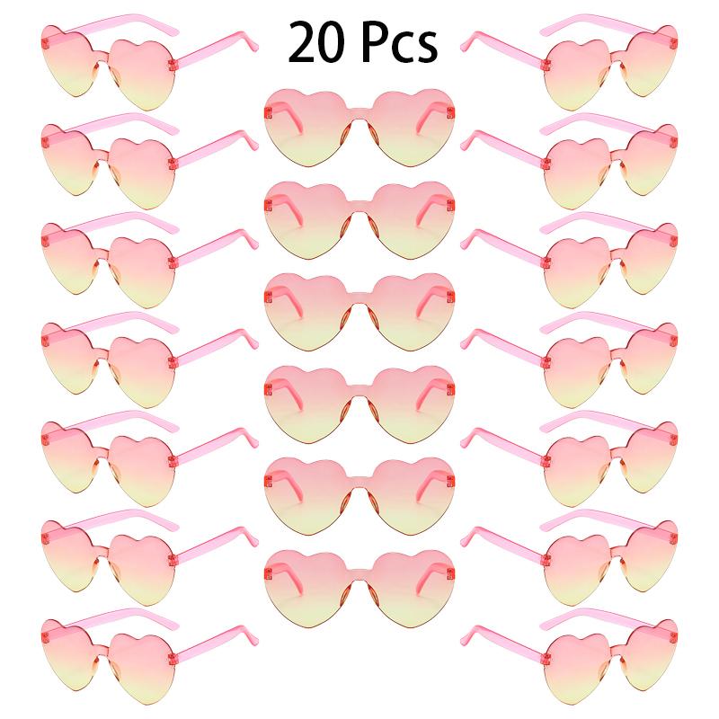20 Pcs Heart Shape Sunglasses Women Fashion Rimless Gradient Multicolor Rave Sun Glasses Trendy Cute Beach Vacation Decor Shades