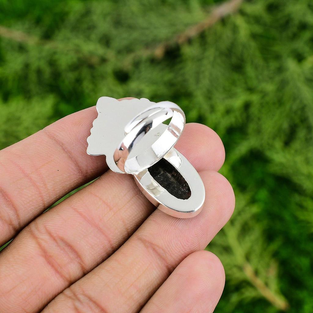 925 Silver Oval Solar Moss Agate Gemstone Art Deco Wedding Anniversary Wife Ring