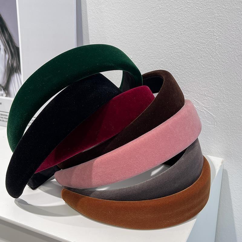 Korean Retro Elegant Velvet Sponge Headband Winter High Cranial Top Wide Edge with Red Press Hair Clamp