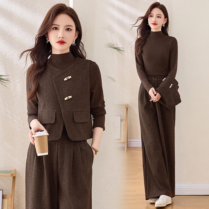 Spring 2025 Women's Fashion Suit: Three-Piece Temperament Vest with High Waist Wide-Leg Pants (ME5501)