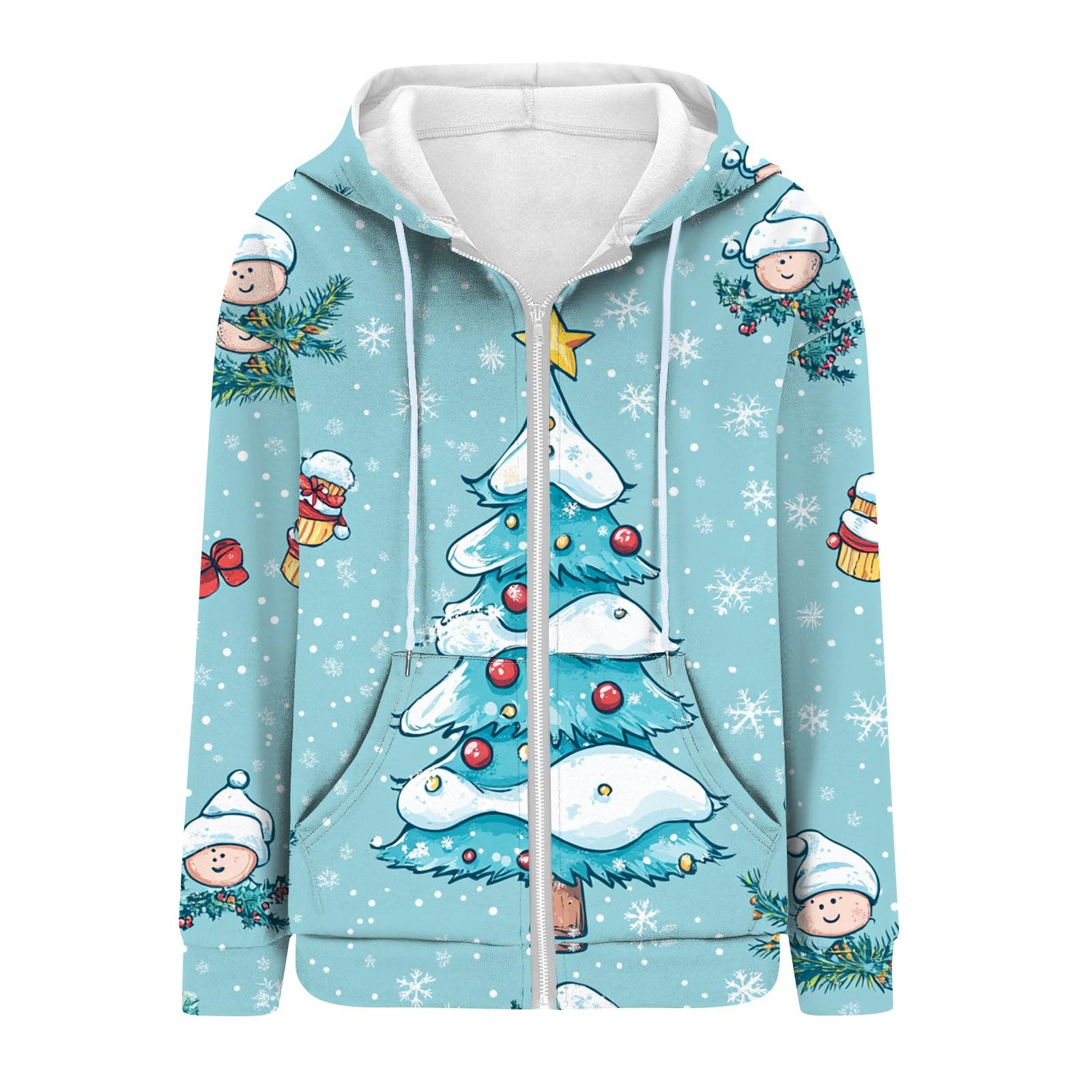 Женская рождественская печатная толстовка осень-зима с длинным рукавом кардиган куртка — фото 3