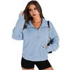 Thick Fall Winter Sweatshirt Casual Sport Top Loose Elastic Cuff Long Sleeves Half Zipper Turn Down Collar Big Pocket Pure Color Daily Wear