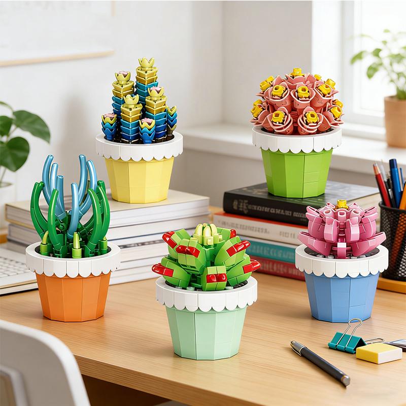 Eternal Flower Bouquet Building Blocks Mini Succulent Potted Plant Building Blocks Desktop Ornament Children Toy Holiday Gift