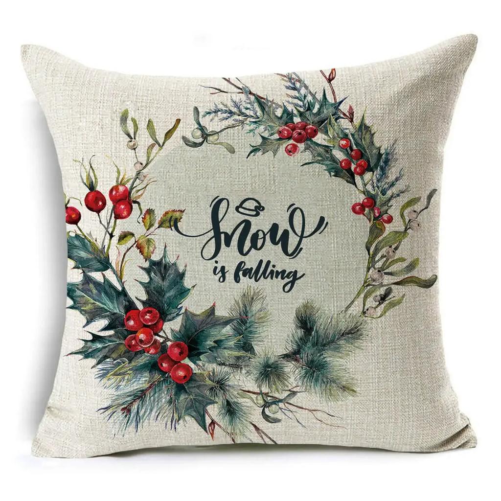 45*45Cm Merry Christmas Cushion Cover Birds Garland Pillowcase Single Sided Print Polyester Sofa Pillow Case For Home Xmas Decor