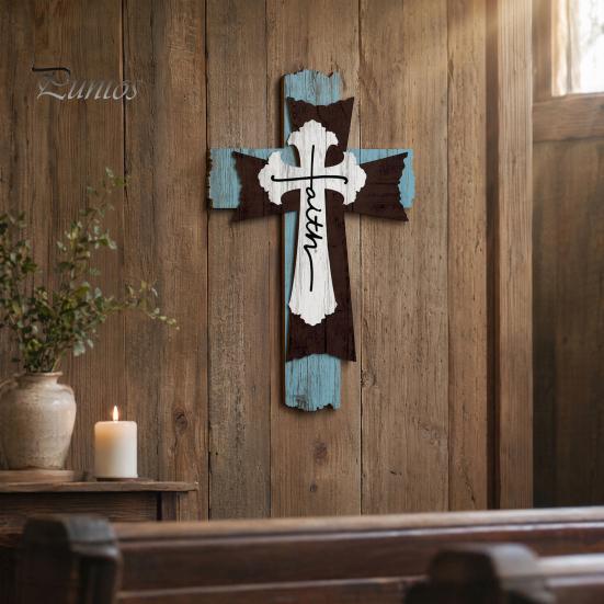 Abgenutztes Holzschild Rustikale Christliche Dekoration, Großes Religiöses Holzkunstwerk, Dekorative Gedenkkunst Spirituelle Hängende Skulptur für Kirche Zuhause