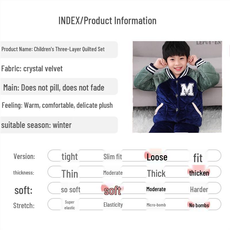 Dětské útulné pyžamo z křišťálového sametu - Silná prošívaná sada z korálového fleecu pro podzim a zimu