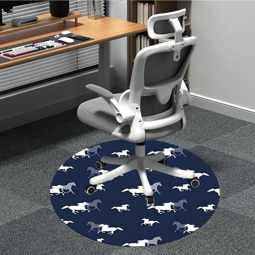 

1PCHorse Pattern Office Round Area Rug, Mat Suitable For Office, Under Office Chairs Bedroom Living Room Home Decor, Room Deco 80cm
