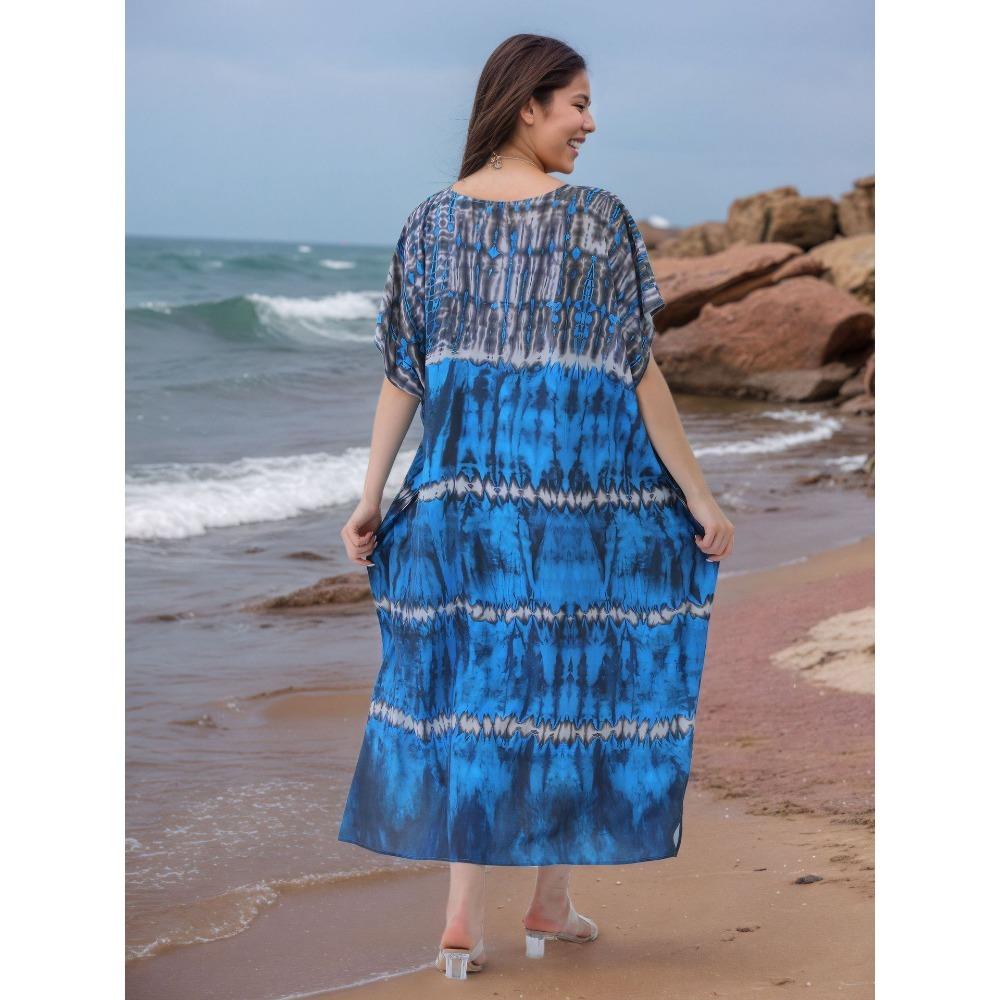 Plus Size Boho Kaftan Dress, Women's Plus Maxi Cover Up Dress