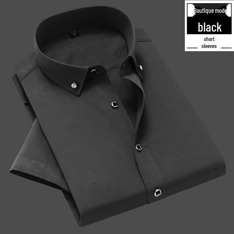 Men's White Short Sleeve Solid Color Professional Workwear Shirt with Diamond Buttons