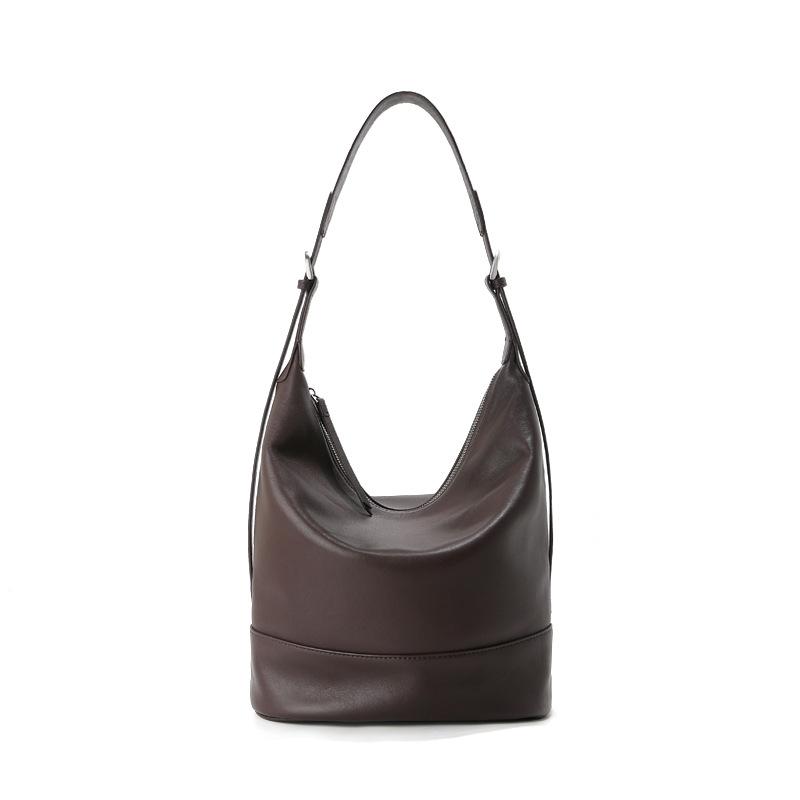 Echte Leder Eimer Tasche Damen Kopfschicht Nische Große Kapazität Tote Pendeln Einzelne Schulter Achsel Hochwertig Kollisionsfrei Stil
