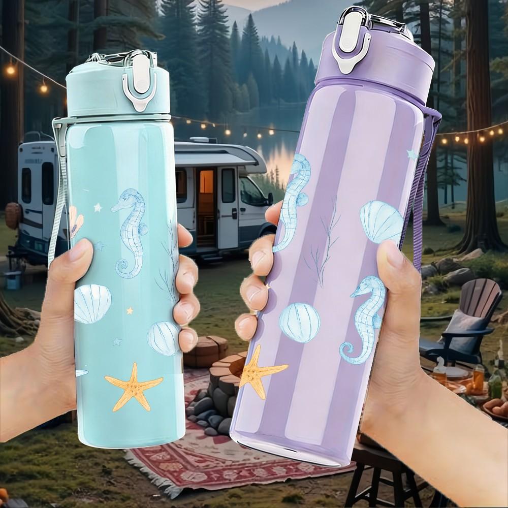 1PC Starfish Ocean Seamless Pattern 750ml Color Plastic Sports Water Bottle Leakproof Flip Straw Lid Suitable for Sports Office Home Use