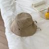 Women Fisherman Hat Lace Up Windproof Fixed Strap Wide Brim Solid Color Sunshade Anti-UV Flat Top Soft Breathable Foldable Basin Hat Lady Summer Cap