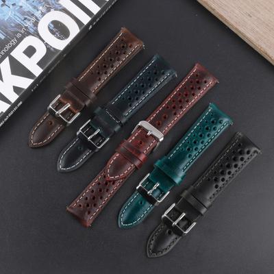 Genuine Leather Watch Band Strap Porous 18mm 19mm 20mm 21mm Handmade Oil Wax Leather Strap Men Women Watchband Accessories