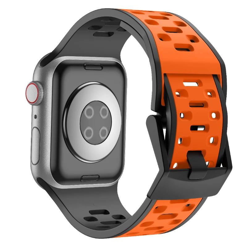 Silicone Strap For Apple Watch Band Ultra 3/2 49mm 11 10 9 8 7 46mm 45mm Breathable Two-color Bracelet iWatch 6 5 4 SE 44mm Belt