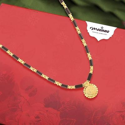 Women Girls Temple South Indian Traditional 1 Gram Gold Stylish Maharashtrian Long Double Chain Pendant Black