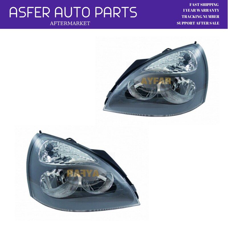 Headlight Grey Left Right 2 Piece Set Sides For Renault Clio Mk2 HB 2002-2008 OEM 7701057654 7701057658