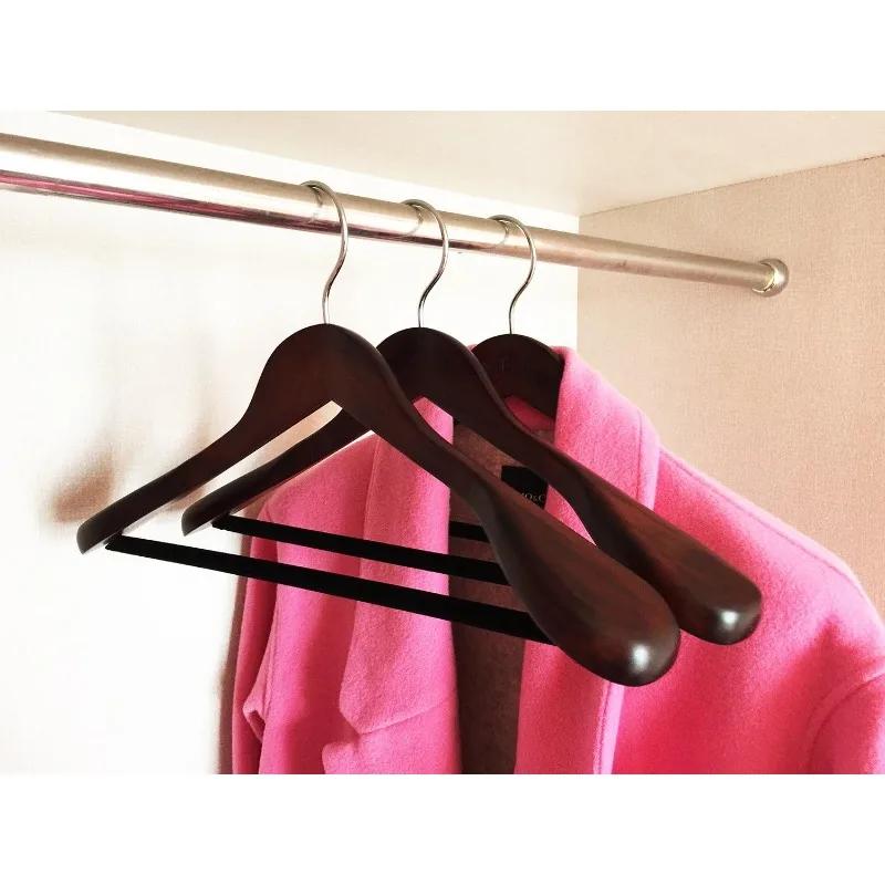Goods Wooden Coat & Suit Hangers - Extra Wide Shoulder Wood Clothes Hangers with Velvet Bar | Premium Garment & Pants