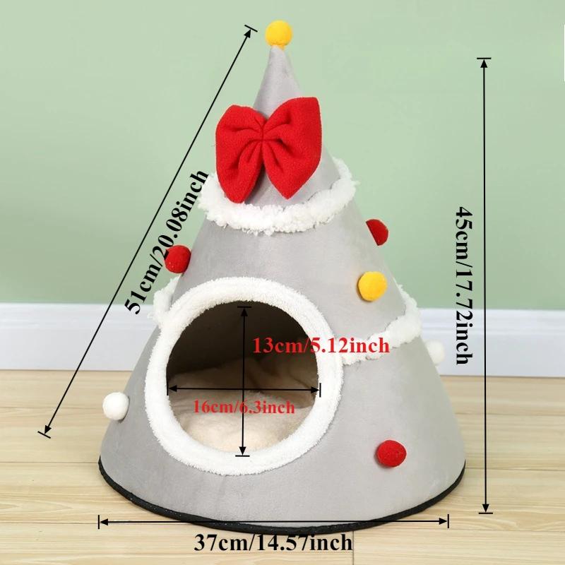 

Christmas Tree Cat Bed-Plush Warm Indoor Cat House Tent with Removable Pillow, Decorative Pet Furniture,Dog Bed for Small Dog серый