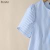 ZANZEA Women Casual V-Neck Loose Short Sleeve Stripe Blouse