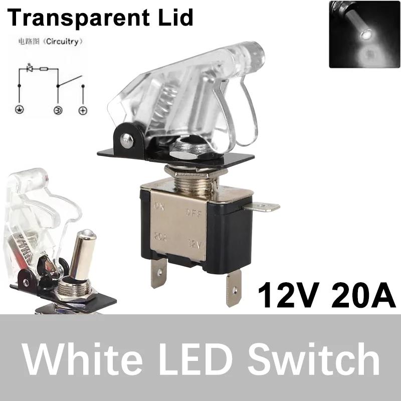 Auto Car Boat Truck Illuminated Led Toggle Switch ON OFF With Safety Aircraft Flip Up Cover Guard 12V20A transparent