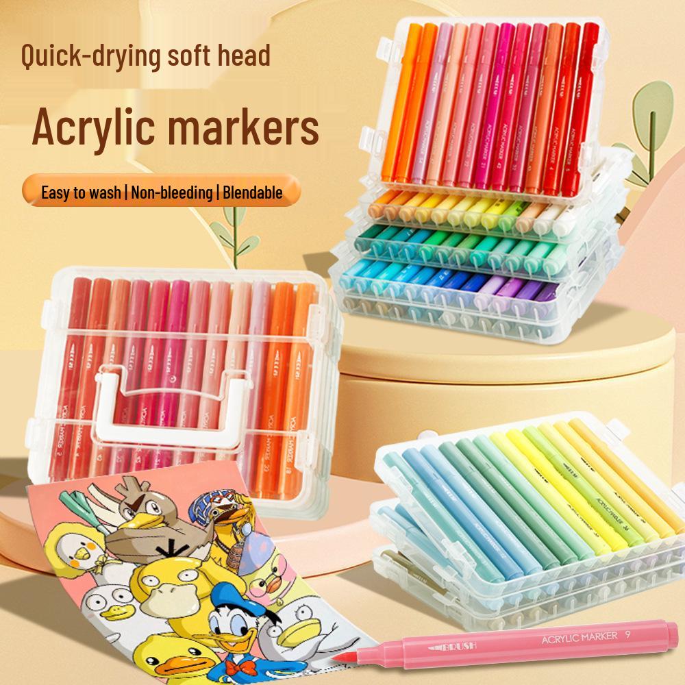 Stackable Colored Acrylic Marker Pens with Soft Head In Folding Box for Kids