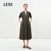 LESS 2025 Summer V-Neck A-Line Short Sleeve Dress