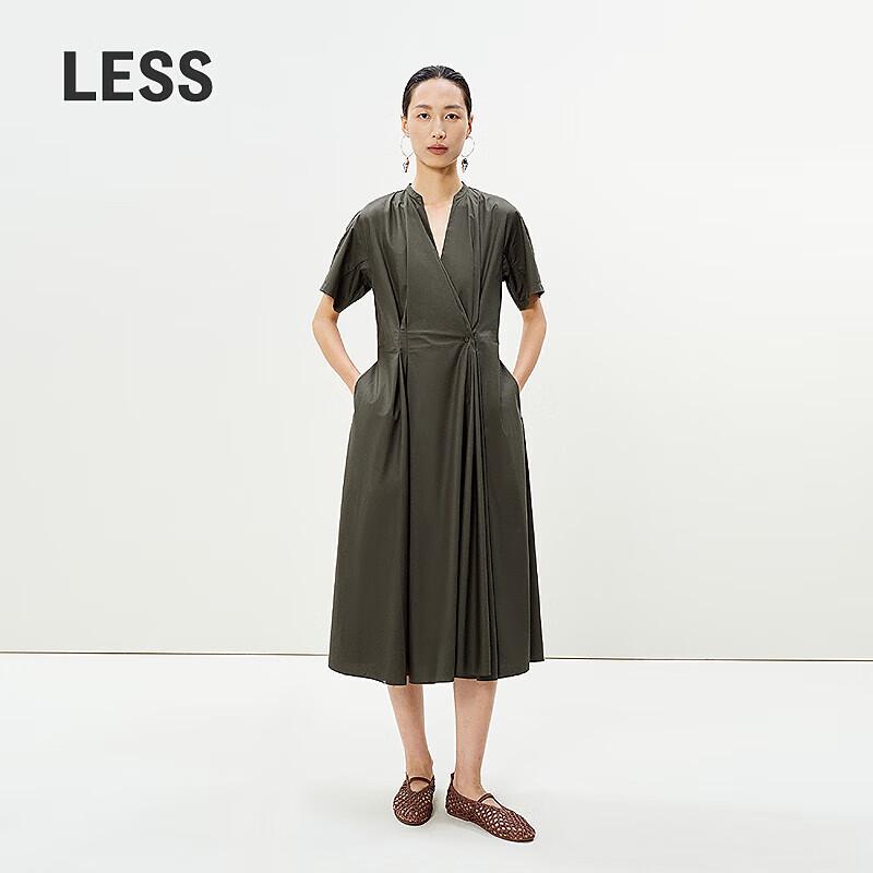 LESS 2025 Summer V-Neck A-Line Short Sleeve Dress