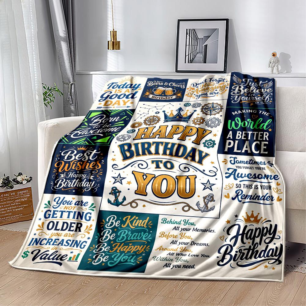 Happy Birthday Wishes Blanket Warmthful Decor Suitable for Picnics Seaside Sofa Four Seasons Multipurpose Digital Print