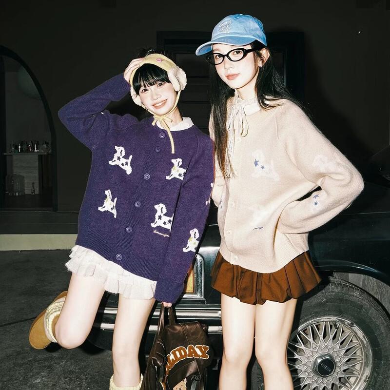 LEMANISM American Style Puppy Print Knit Cardigan