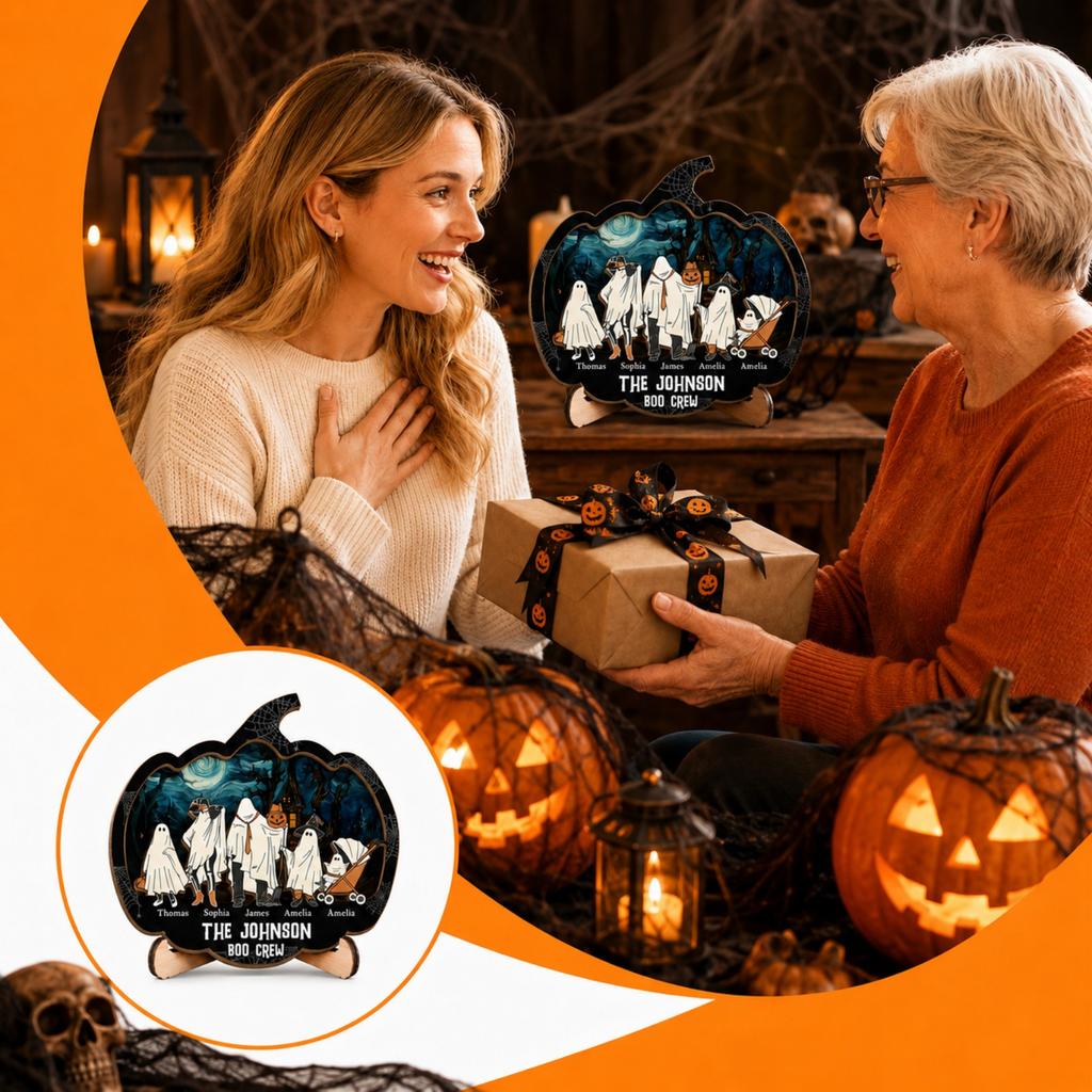Halloween Personalized Two-Tier Wooden Plaque with Stand - Family Custom Decor Gift for