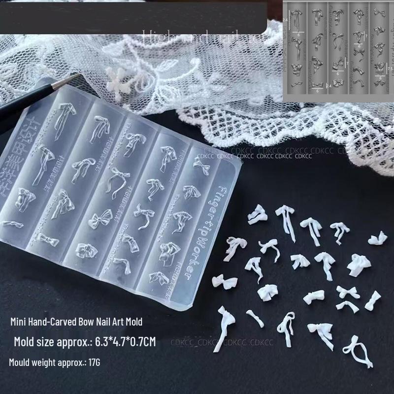 Hand-Carved Bow Nail Art Silicone Mold for Easy Demolding and DIY Wearable Nail Decoration