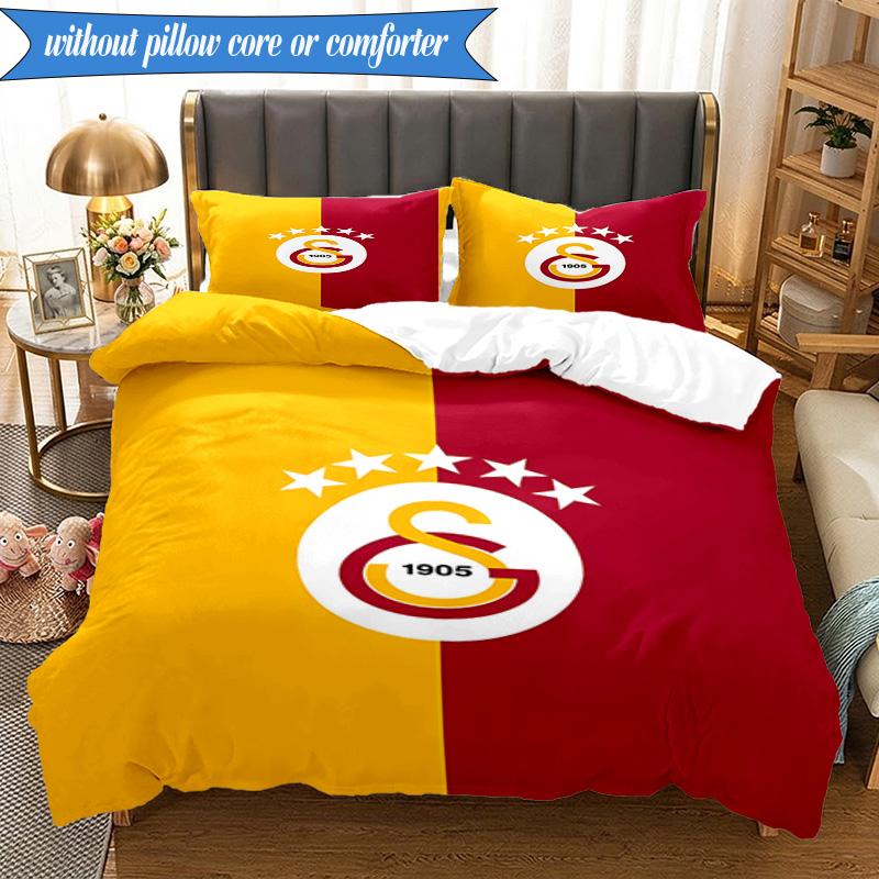 3PCS Galatasaray Football Club Crest Bedding Set 2D Printing (Includes 1 Duvet Cover + 2 Pillowcases Coreless), Bedroom decor,Fan gift