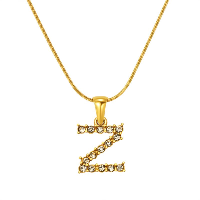 European & American Stainless Steel Diamond Alphabet Pendant Clavicle Chain Necklace for Women