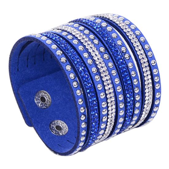 Women's Multilayer Rivet Rhinestone Velvet Cuff Bangle Wristband Bracelet Gift