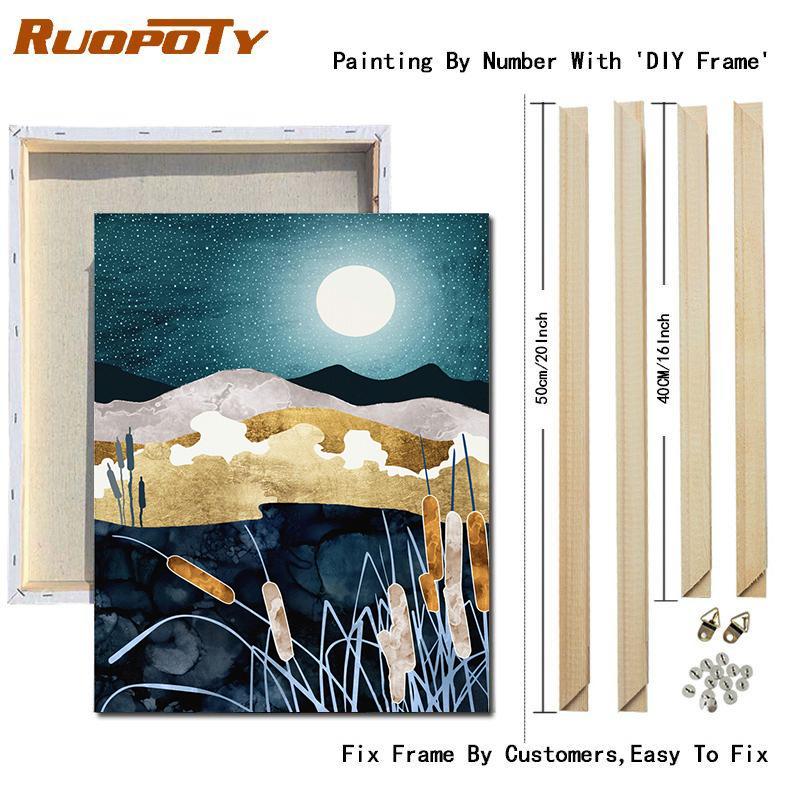 Ruopoty DIY frame paint by digital abstract acrylic on canvas wall art picture by digital mountain and sea landscape living room