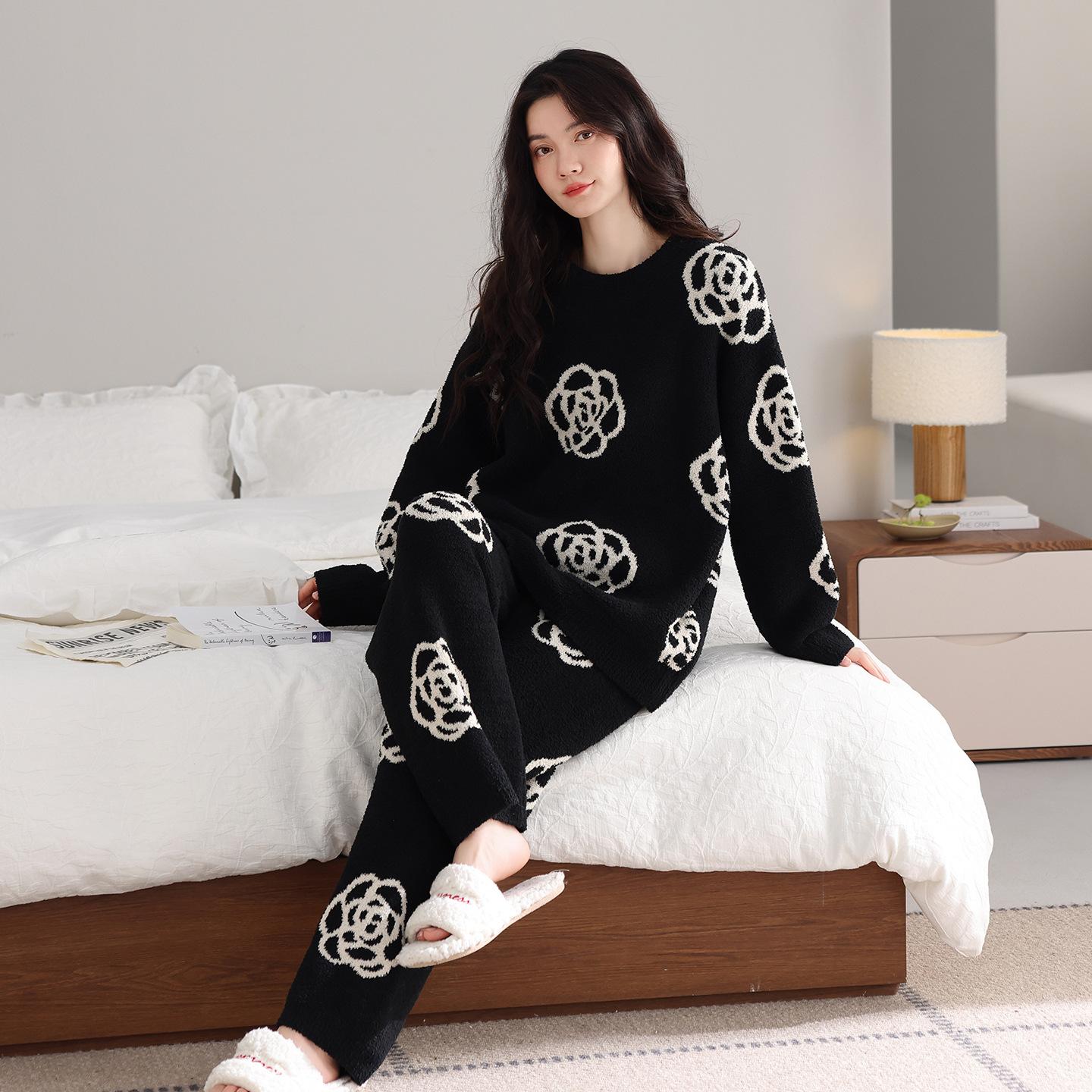 

Пижама женская осенне-зимняя зимняя полуфлисовая утолщенная флисовая женская коралловая флисовая домашняя одежда XL