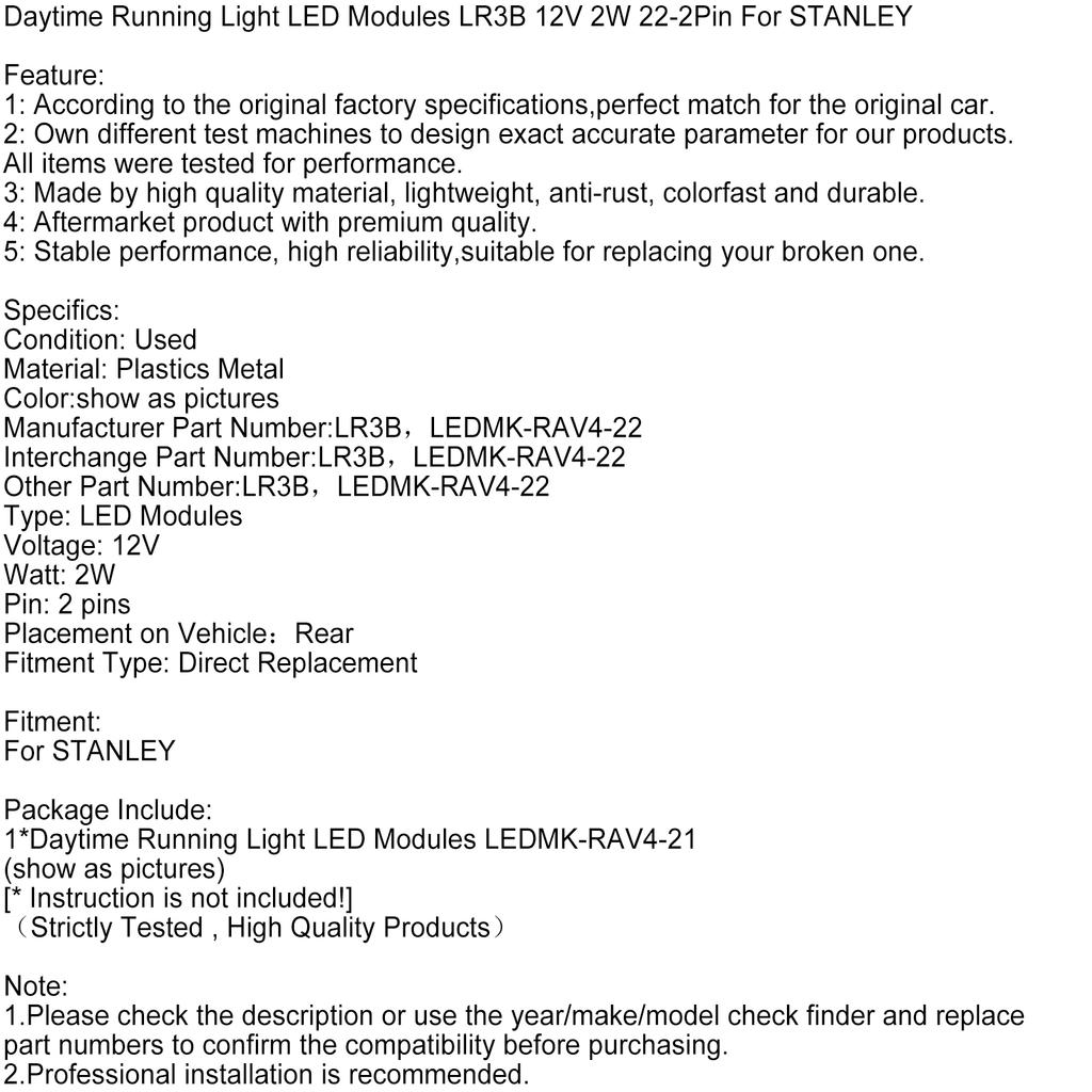 Daytime Running Light LED Modules LR3B 12V 2W 22-2Pin For STANLEY