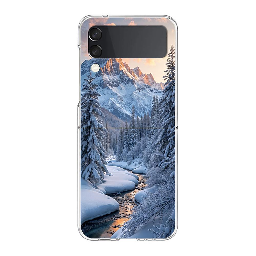 Transparent Phone Case For Samsung Galaxy Z Flip 3 4 5 6 7 Hard Folding PC Z Flip3 Flip4 Cover Antarctica snow scenery