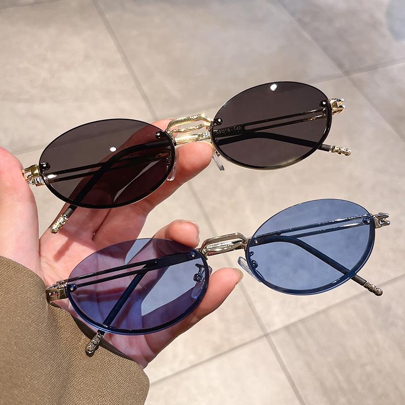 New Vintage Small Oval Frame Sunglasses Trendy Fashion Personalized Men Women Eyewear Top Brand Designer Male Female Shades